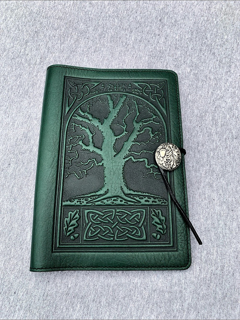 Oberon Design Tree of Life Leather Journal Cover Green & Black